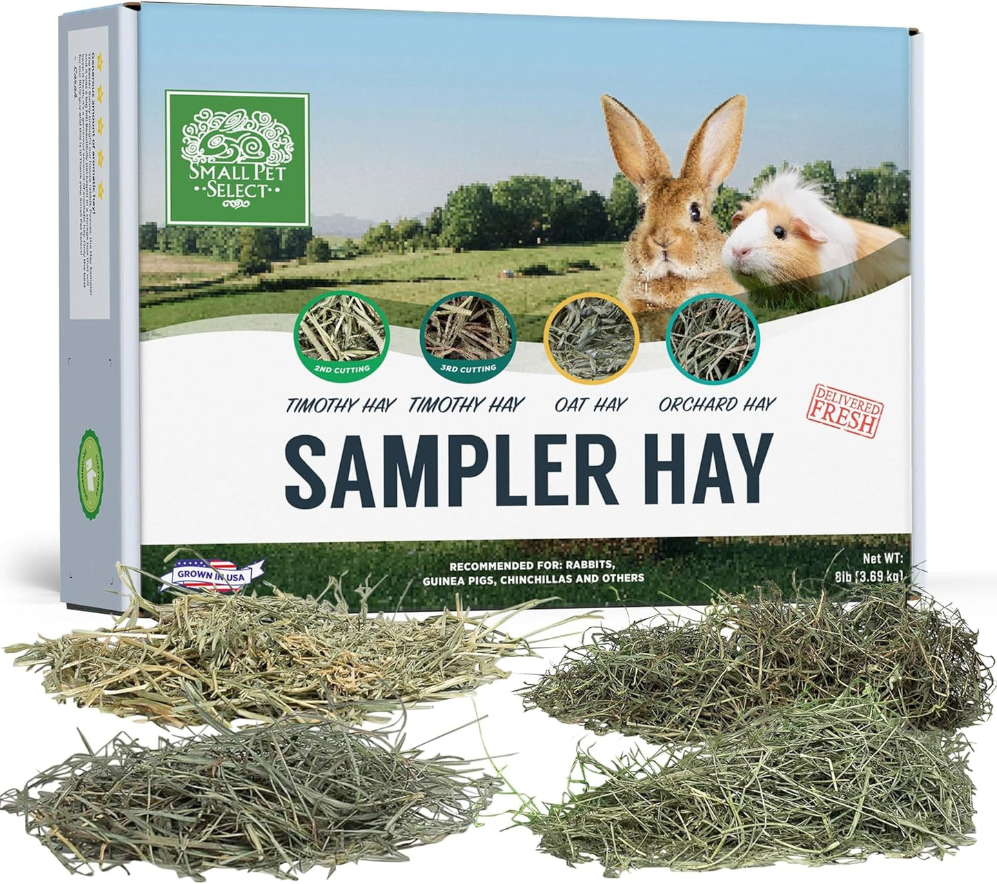 Small Pet Select-Sampler Box, 2ND Cutting, 3RD Cutting Timothy Hay, Oat Hay, & Orchard Hay