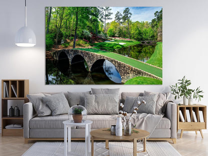 Nature Wall Art Prints - Ocean Forest Mountain Lake Canvas Landscapes - Small to Extra Large Living Room Bedroom Kitchen Bathroom Décor (Golf Course with Stone Bridge, 28L" x 41W")
