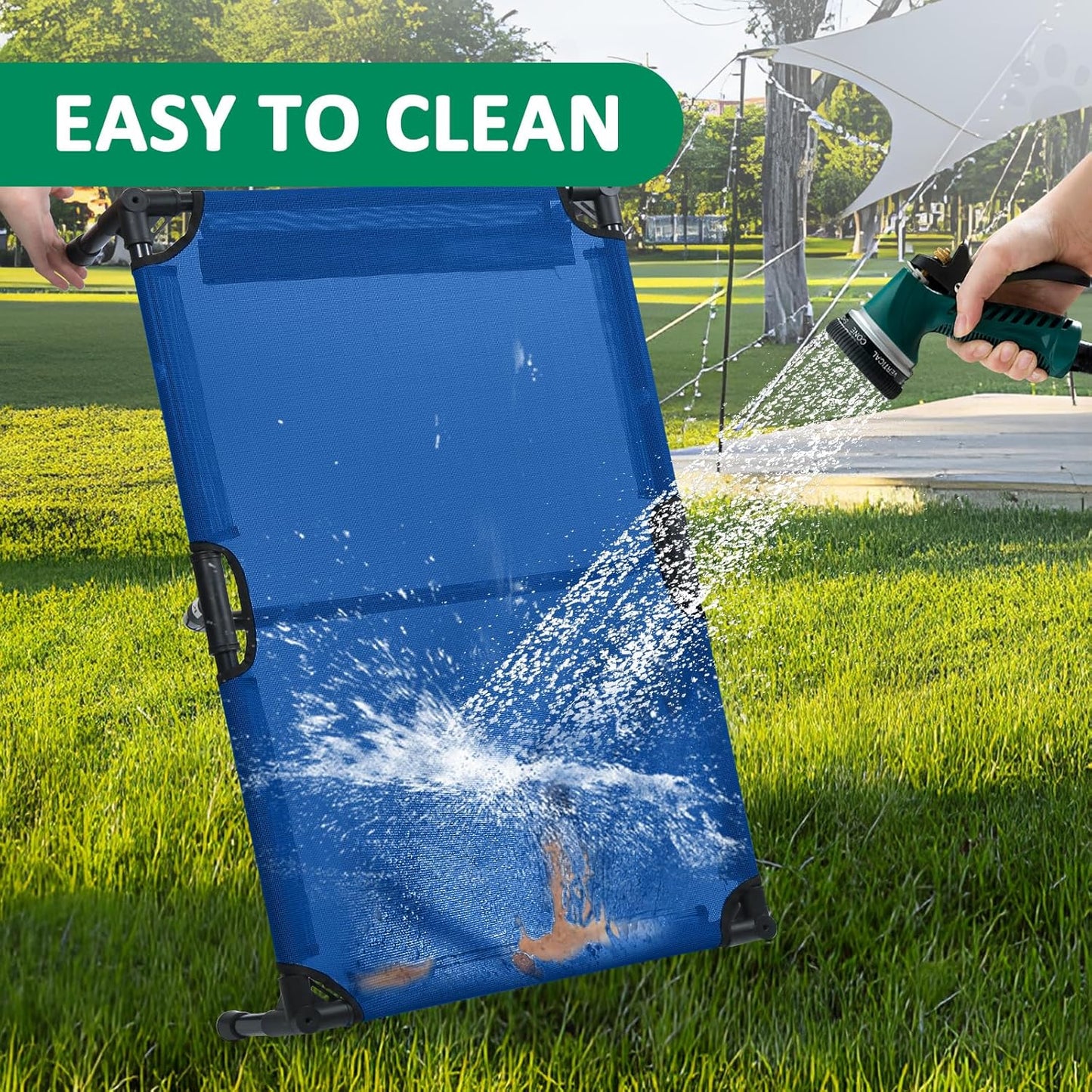 Outdoor Dog Beds Large Sized Dogs, Cooling Elevated Dog Bed with Breathable Mesh & Non Slip Feet, Raised Pet Bed Off The Ground, Lifted Place Cot (L, Blue)