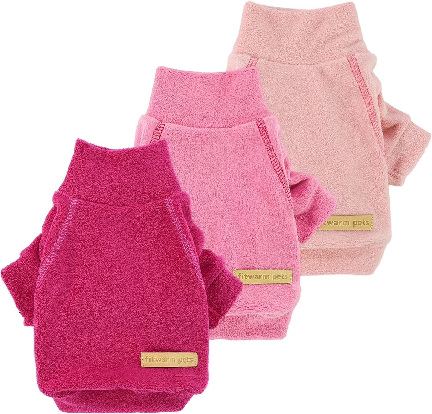 Fitwarm 3 Pack Classic Fleece Dog Sweater, Turtleneck Dog Sweatshirt, Dog Winter Clothes for Small Dogs Girl, Pet Pullover Jumper, Cat Apparel, Pink, Rose, Baby Pink, Medium