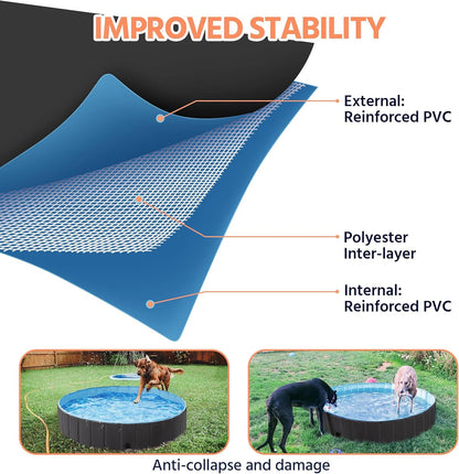 Yaheetech Black Hard Plastic Dog Pools for Small Medium Large Dogs Puppies Pet Collapsible Bath Pool Tub for Outdoor/Home Use, Pet Repair Patches Included, XL