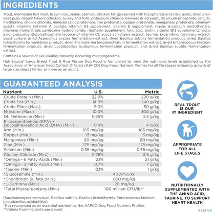 NutriSource Dry Dog Food for Large Breeds, Trout and Rice, 26LB