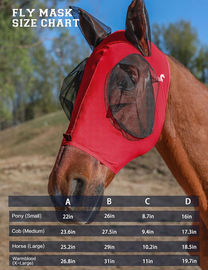 Horse Fly Mask with Ears, UV Protection Mask for Horses, Elasticity Mask with Big Mesh Eye Covers, Snug Fitting Comfortable Breathable Lightweight Rose Red Full Size