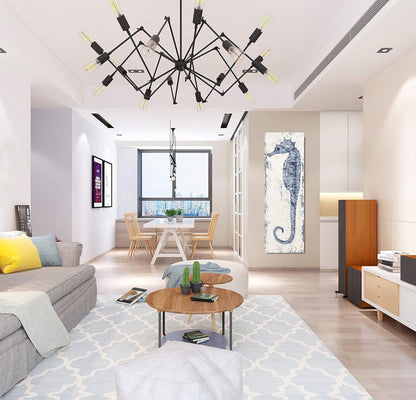 Yihui Arts Seahorse Canvas Wall Art Hand Painted Blue and White Painting Modern Coastal Pictures for Living Room Bedroom Hallway Bathroom Decoration