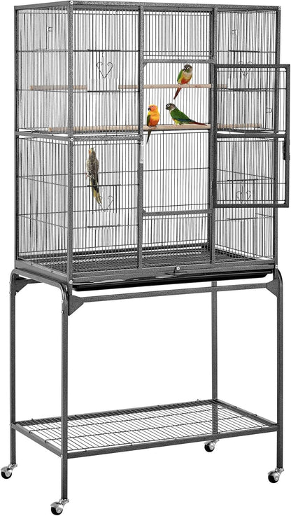 Yaheetech 63-Inch Wrought Iron Rolling Large Bird Cage for African Grey Small Quaker Amazon Parrots Canary Bird Flight Cage