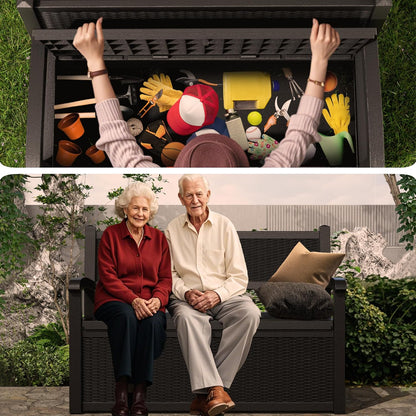 80 Gallon Storage Bench Waterproof and Lockable,Deck Box Outdoor Storage Furniture for Patio,Garden,and Porch – Perfect for Storing Garden Tools and Cushions(Black)