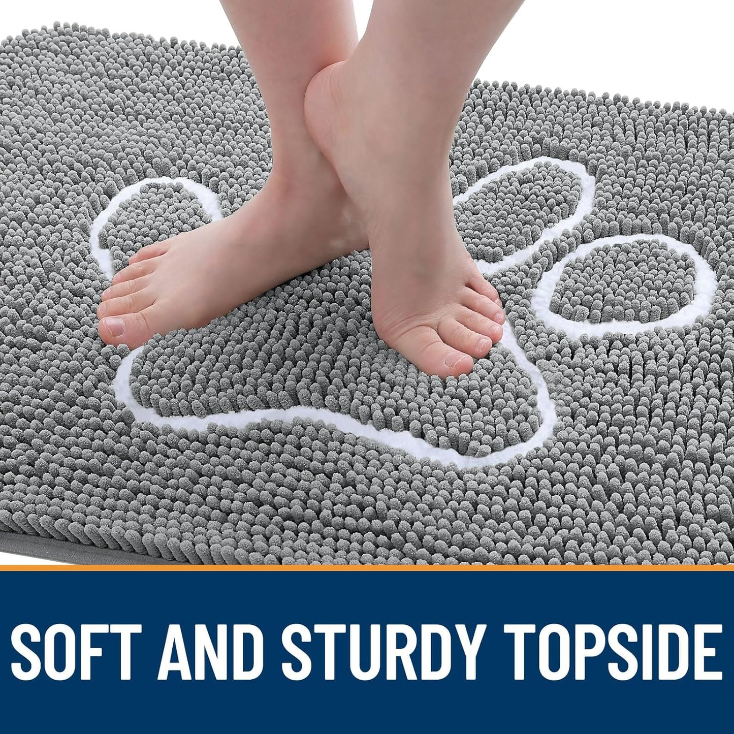 OLANLY Door Mat for Muddy Dog Paws 36x24, Absorbent Chenille Mud Doormat with Paw Print Design, Non-Slip Washable Doormat for Indoor Entryway, Quick-Dry Pet Bed Mats for Dirty Dogs, Grey and White