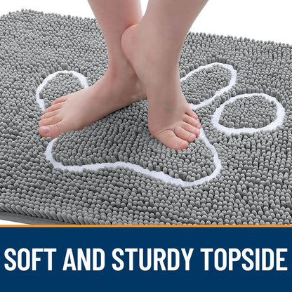 OLANLY Door Mat for Muddy Dog Paws 36x24, Absorbent Chenille Mud Doormat with Paw Print Design, Non-Slip Washable Doormat for Indoor Entryway, Quick-Dry Pet Bed Mats for Dirty Dogs, Grey and White