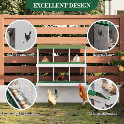 6 Hole Chicken Nesting Box with Roll Out Egg Tray, Rustproof & Ventilated Chicken Laying Boxes for Hens, Chickens, Ducks | Easy-Clean Poultry Coop Accessories