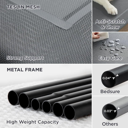 Bedsure Outdoor Elevated Dog Bed Medium Size Dog, Portable Indoor & Outdoor Cooling Raised Cot Pet Hammock Bed with Skid-Resistant Feet, Frame with Breathable Mesh, Grey, 43 inches