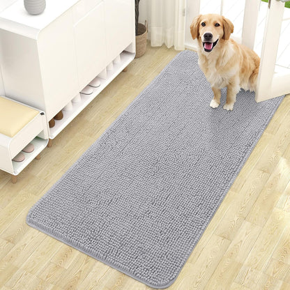 OLANLY Dog Door Mat for Muddy Paws 47x24, Absorbs Moisture and Dirt, Absorbent Non-Slip Washable Doormat, Quick Dry Chenille Mud Mat for Dogs, Entry Indoor Entryway Carpet for Inside Floor, Light Grey