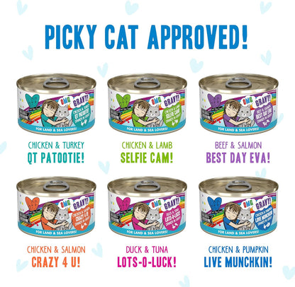 Weruva B.F.F. OMG - Best Feline Friend Oh My Gravy!, Variety Pack, Rainbow Road, Wet Cat Food by, 2.8oz Can (Pack of 12)