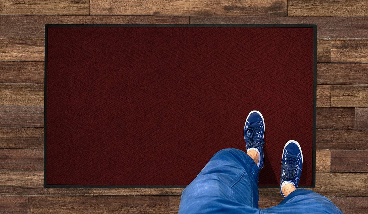 WaterHog Diamond | Commercial-Grade Entrance Mat with Rubber Border – Indoor/Outdoor, Quick Drying, Stain Resistant Door Mat (Red/Black, 4' x 10')