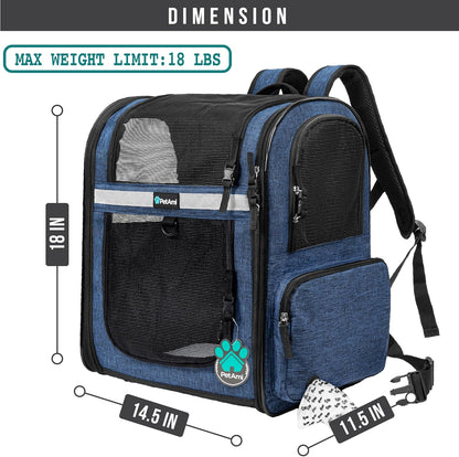 PetAmi Dog Backpack Carrier for Small Large Cat, Pet, Puppies, Ventilated Pet Hiking Backpack Travel Bag, Airline Approved Cat Backpack Carrier, Safety Back Support, Camping Biking, Max 18 lbs, Navy