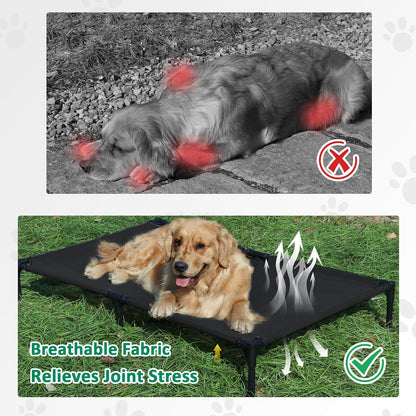 XL Elevated Dog Bed Outdoor, Cooling Raised Dogs Cot with Breathable Mesh & Anti-Slip Feet, Lifted Dog Beds with Frame, High Pet Hammock (XL, Black)