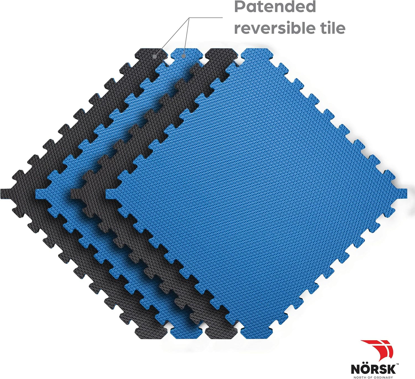 Norsk Reversible Exercise Mats 3/4" Thick EVA Interlocking Foam Tiles, Perfect Home Gym Flooring, 20 Tiles & 40 Trim Pieces, 80 Sq. Ft. 24"x24", Dazzling Blue/Black