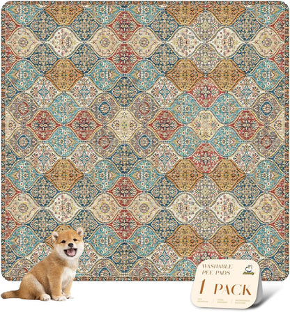 nunubaby Washable Pee Pads for Dogs, Stylish, Non-Slip and Leak-Proof Pee Pads. Reusable Potty Pads for Dogs for Crates and Floors.(Cream/Multi, 72" x72" )