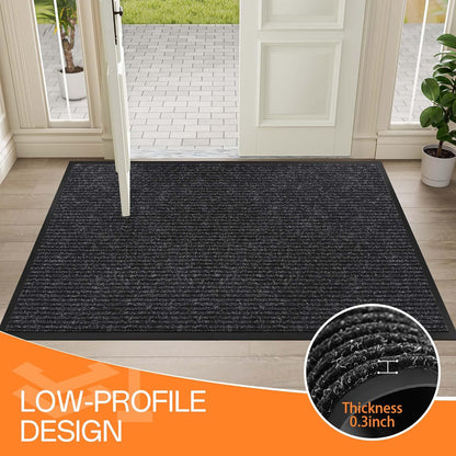 Indoor Outdoor Door Mat, 6' x 3' Doormat for Entryway, Rubber Backing Non Slip Front Door Mat Outside Entrance, Super Absorbent Commercial Floor Mat for Home Office, Black