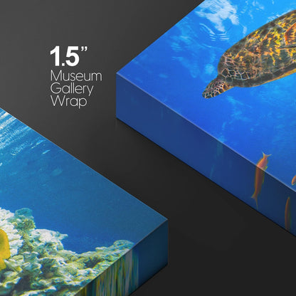 wall26 Canvas Print Wall Art Vibrant Neon Underwater Turtle, Reef & Fish Nature Animals Photography Realism Rustic Scenic Landscape Wilderness Colorful for Living Room, Bedroom, Office - 32"x48"