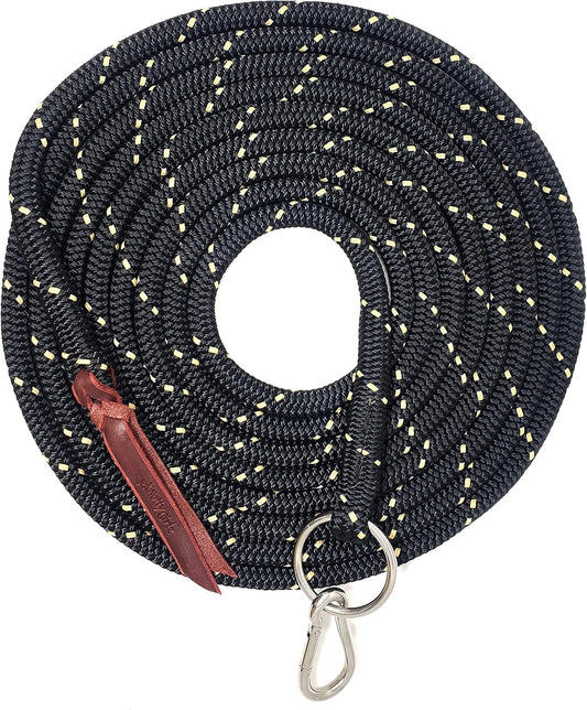 22' Long Line with SS O Ring and Carabiner (Black with Beige)