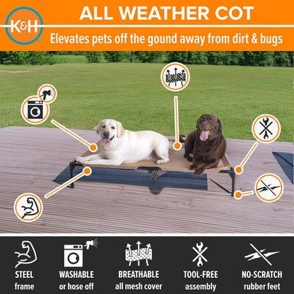 K&H Pet Products Outdoor Elevated Dog Cot, Cooling Raised Bed with Waterproof Breathable Mesh for Large Dogs, Portable Pet Bed with Heavy-Duty Metal Frame, Oversized Hammock Style - Extra-Large Tan