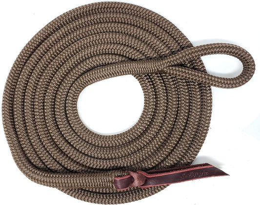 Double Braid Polyester Yacht Horse Lead Rope with Loop 12ft. or 14ft. Lengths (Brown, 14 ft. No Snap)