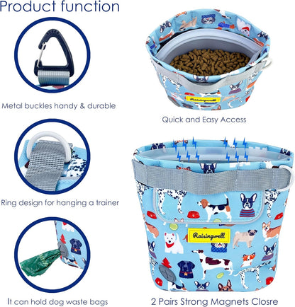 Dog Treat Pouch for Pet Walking and Training with Clicker 2 Cup Silicone Bag Small Fanny Pack Holder for Puppy Snack Dispenser Kit for Leash and Outdoor Use (Dog Puzzle)