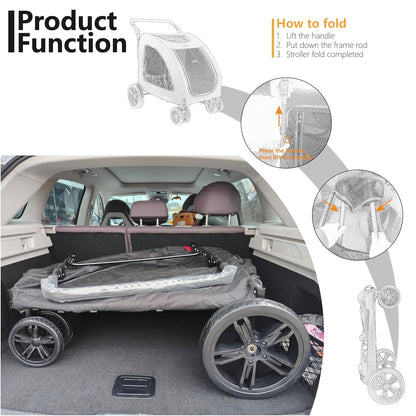 Extra Large Dog Stroller for Medium & Large Pets - Foldable Design, Adjustable Handle, Up to 130 lbs(Black)