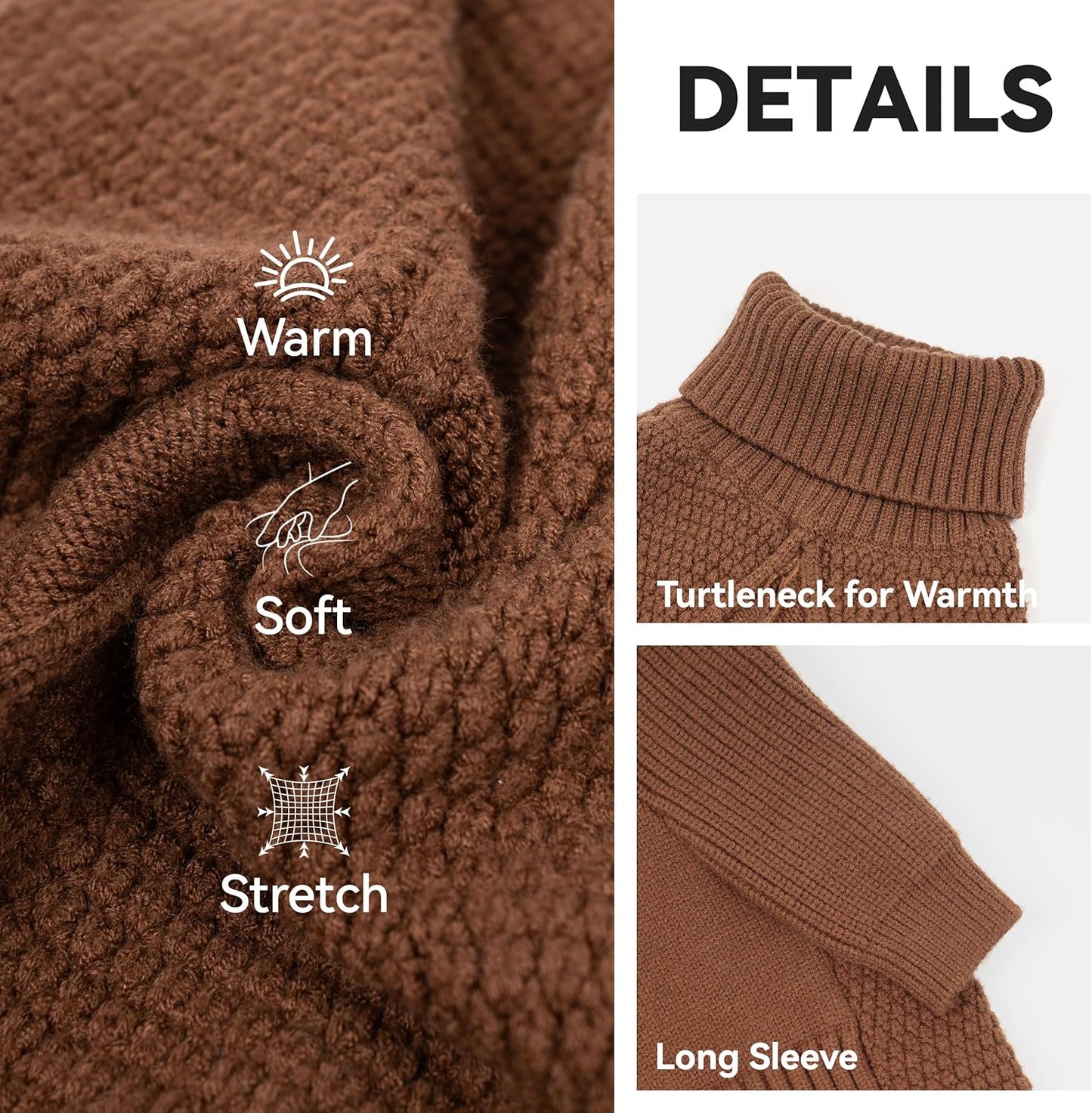 cyeollo Dog Sweaters for Small Dogs Boy, Pullover Turtleneck for Dogs Male, Knitted Doggy Fall Winter Warm Cold Weather Dog Clothes Apparel with Sleeves, Brown L