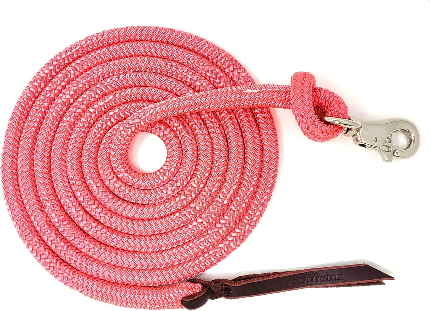 Premium 1/2" Samson EQ Yacht Braid Lead Rope with Nickel Trigger Bull Snap. Option for 12ft, 14ft and 16ft Lengths (Pink, 12 FT)