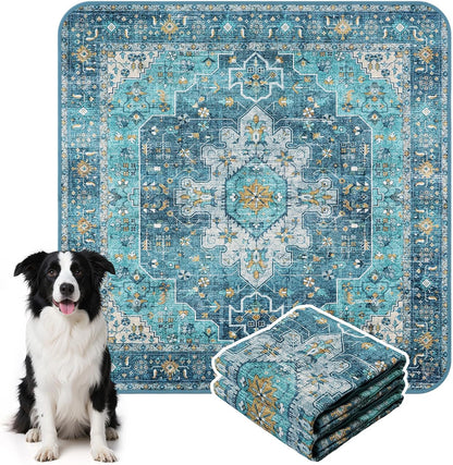 HAOCOO Washable Pee Pads for Dogs, (2 Pack) 3Ft x 3Ft Reusable Puppy Training Pads Super Absorbent Waterproof Whelping Pads,Blue Non-Slip Leakproof Potty Pads for Pet Housebreaking