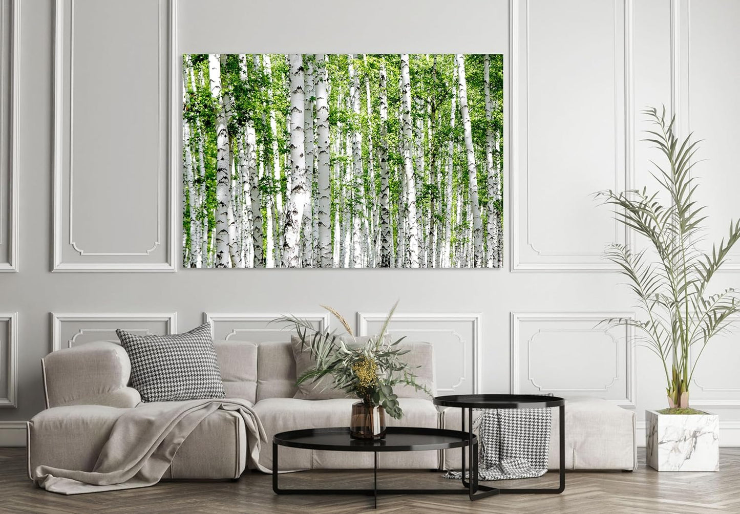 Nature Wall Art Prints - Ocean Forest Mountain Lake Canvas Landscapes - Small to Extra Large Living Room Bedroom Kitchen Bathroom Décor (Green Brich Trees, 35L" x 53W")