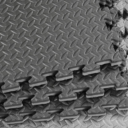 Xspec 1" Extra Thick 48 sq ft Reversible EVA Gym Foam Floor Mat Tiles (24" x 24"), Steel Pattern, 12 pcs, Black & Grey
