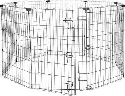 Amazon Basics Foldable Octagonal Metal Exercise Dog Playpen - Indoor/Outdoor, Single Door, Medium (8 Panels, 24 x 36), Easy to assemble and store, 36" - Medium, Black