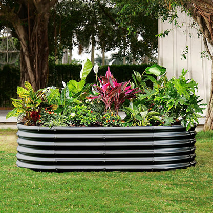 Land Guard 6x3x1.5ft Galvanized Raised Garden Bed Kit, Metal Planter Boxes Outdoor, Oval Metal Raised Garden Bed for Vegetables, Flowers (Dark Gray)