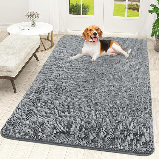 OLANLY Dog Door Mat for Muddy Paws 59x35, Absorbs Moisture and Dirt, Absorbent Non-Slip Washable Doormat, Quick Dry Chenille Mud Mat for Dogs, Entry Indoor Entryway Carpet for Inside Floor, Grey