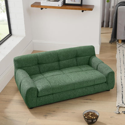 Dog Couch Bed, Mini Sofa for Dogs with Backrest and Armrest, Durable Pet Sofa with Soft Foam Cushion, Elevated Dog Couch Bed with Legs for Medium and Large Dogs, Emerald Green