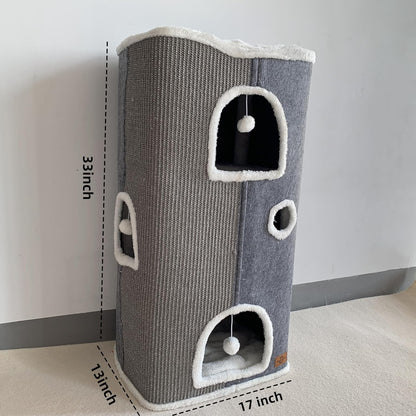 4-Level Cat House for Indoor Cats,Covered Cat Beds and Furniture with Scratch Pad,Hideaway Cave &Cushions,Modern Cat Tower Condo for Multi Small Pet and Large Cats Navy Blue