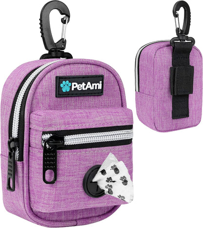 PetAmi Dog Poop Bag Holder for Leash, Dog Waste Dispenser with Clip for Puppy Walking, Purple