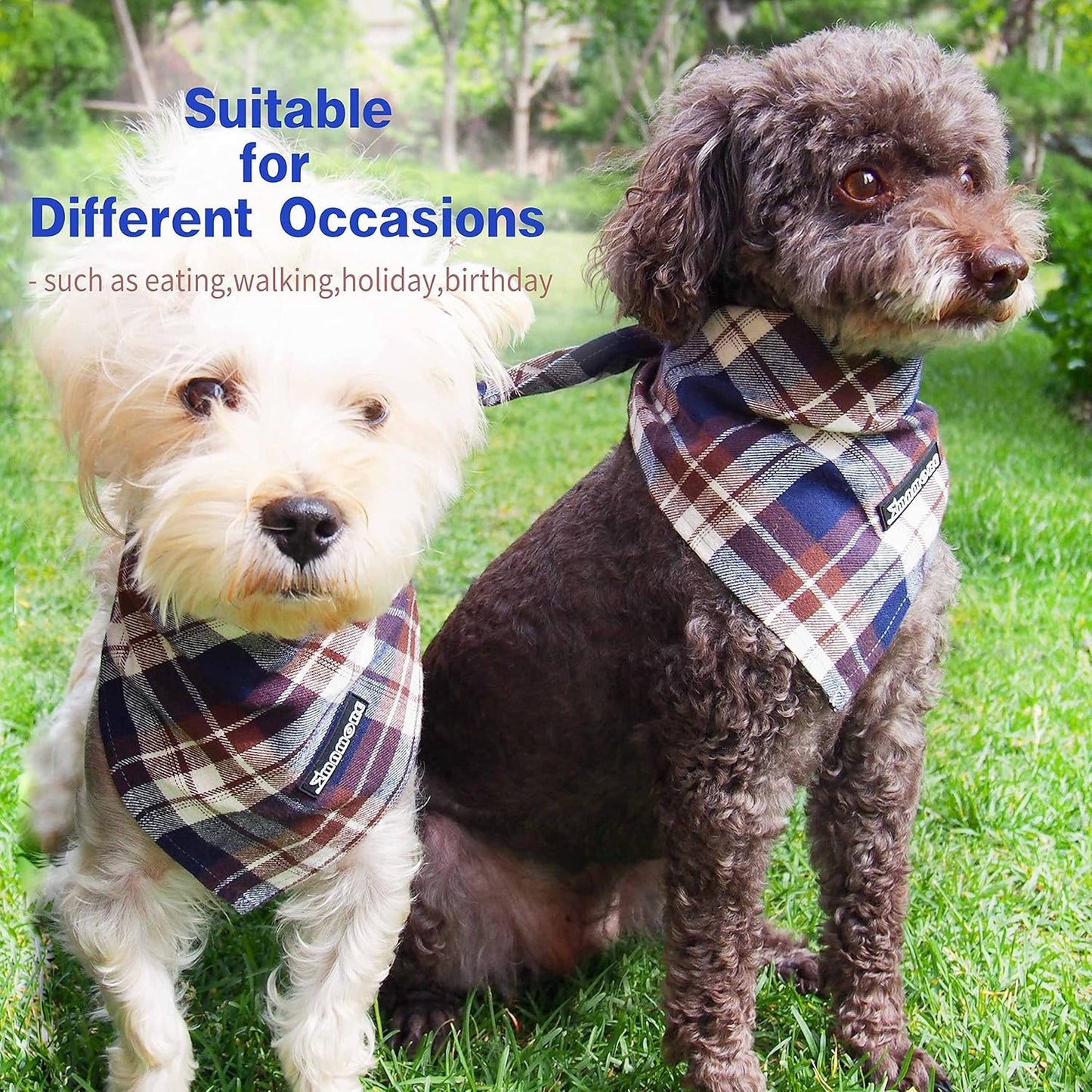 Adjustable Plaid Dog Bandanas,1PC Soft Washable Cotton Triangle Bib Kerchief Scarfs for Small Medium Large Dogs and Cats (Orange, Large)