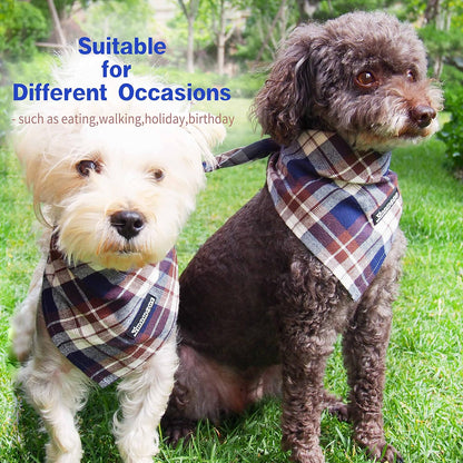 Adjustable Plaid Dog Bandanas,1PC Soft Washable Cotton Triangle Bib Kerchief Scarfs for Small Medium Large Dogs and Cats (Grey, Large)