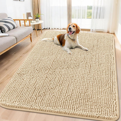 Smiry Dog Door Mat for Muddy Paws 70x32, Absorbs Moisture and Dirt Doormat, Non-Slip Washable Quick Dry Chenille Front Door Mat Indoor Entrance, Entryway Carpet for Inside Floor, Beige