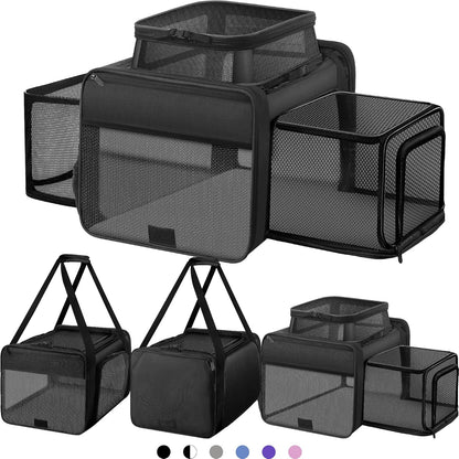 Top and 2 Sides Expandable Cat Carrier 17x11x11, TSA Airline Approved Dog Carriers for Medium Dogs, Soft-Sided Pet Carrier with Self-Locking Zippers for Kitten,Rabbit, Puppy, Guinea Pig Black