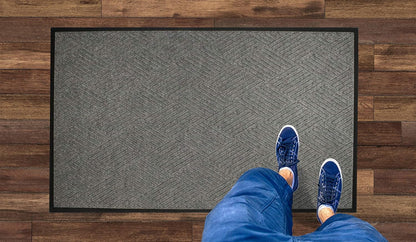 M+A Matting WaterHog Diamond | Commercial-Grade Entrance Mat with Rubber Border – Indoor/Outdoor, Quick Drying, Stain Resistant Door Mat (Grey, 6' x 12')