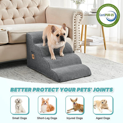 IFNOW Dog Stairs for Small Dogs, 4-Step Sturdy Dog Steps for Bed, Couch, Sofa, Waterproof Pet Stairs for Older Cats, Puppy, Removable Washable Cover, Non-Slip Curved Pet Ramp Indoor, Grey