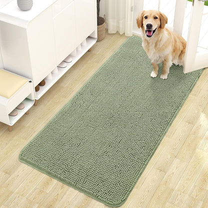 OLANLY Dog Door Mat for Muddy Paws 47x24, Absorbs Moisture and Dirt, Absorbent Non-Slip Washable Doormat, Quick Dry Chenille Mud Mat for Dogs, Entry Indoor Entryway Carpet for Inside Floor, Sage Green