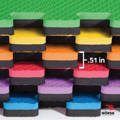 Norsk Dual-Sided Reversible 1/2" Foam Exercise Mats for Home Gym - Interlocking EVA Foam Tiles