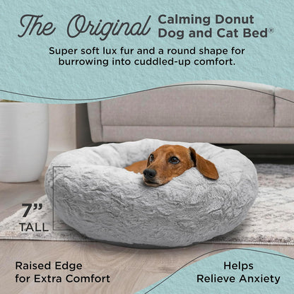 Best Friends by Sheri Original Calming Donut Dog and Cat Bed, Lux Faux Fur, Gray, (23in x 23in) - Anxiety Relief for Pets Up to 25 lbs