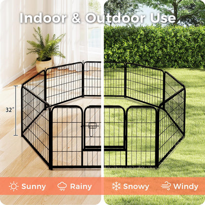 32 Inch Dog Playpen - 8 Panels Metal Pet Exercise Pen for Small-Medium Dogs, Indoor/Outdoor Dog Fence for Yard, Garden, Camping & RV Travel