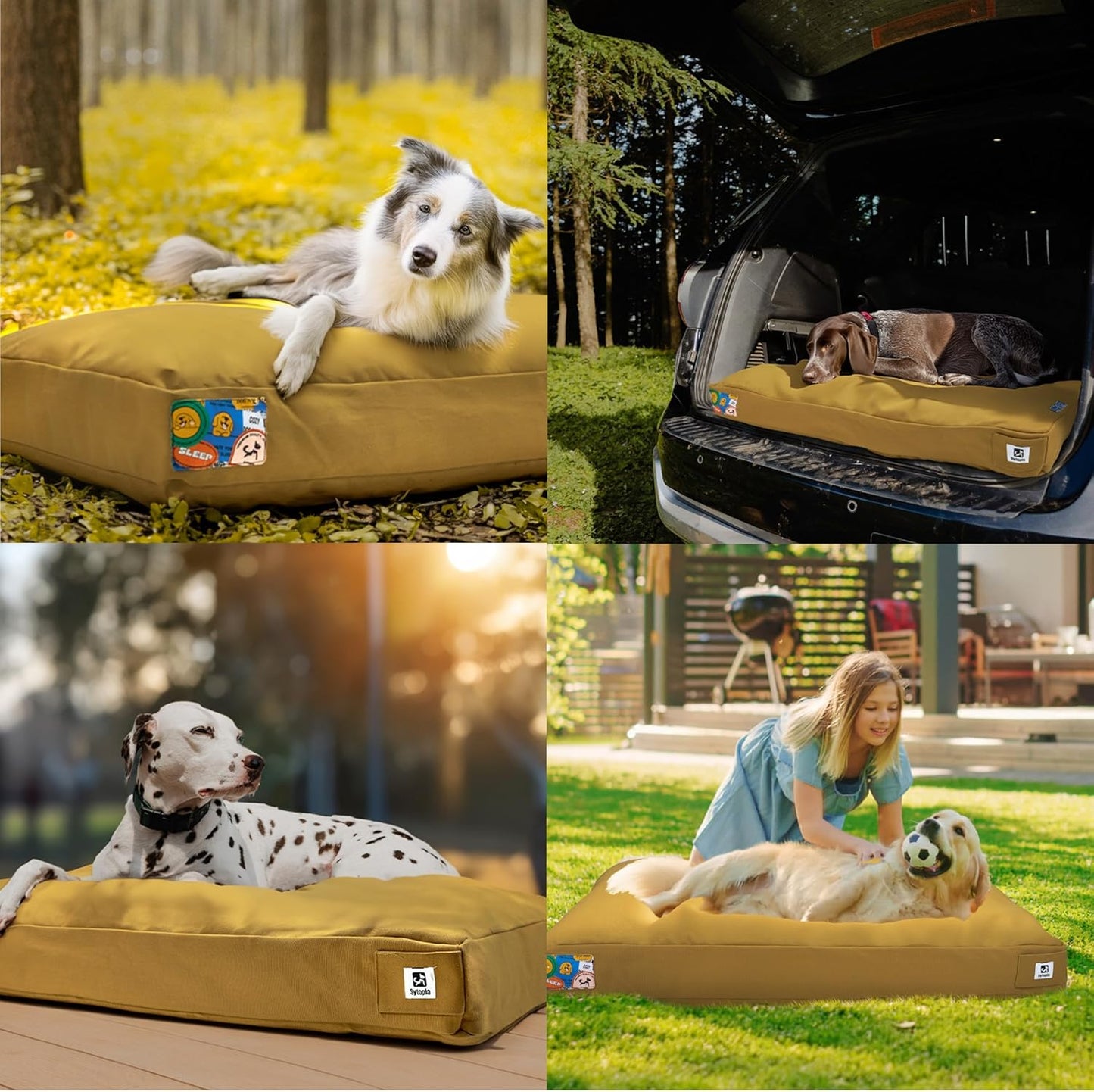 Sytopia 42-Inch Canvas Outdoor Dog Bed, Washable & Waterproof with Chew-Resistant Removable Cover, Ideal for Extra Large Dogs for Indoor, Outdoor, Crate, or Patio Use (Yellow)